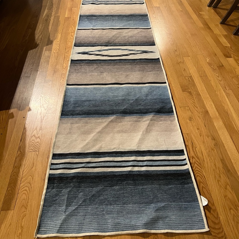 Ruggable brand washable runner in blue Falsa stripes